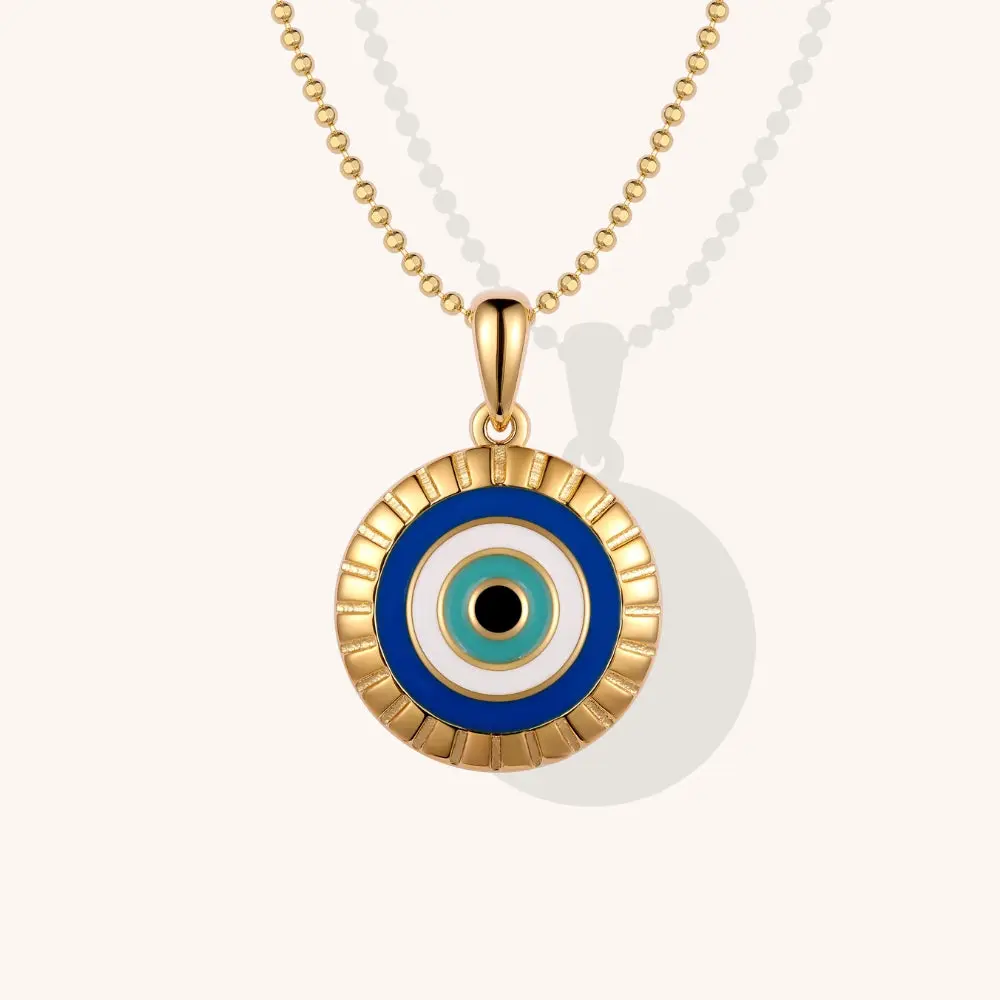 Evil Eye - I Am Supported And Protected - Mantra Jewelry Necklace - Sterling Silver and 24K Gold Vermeil