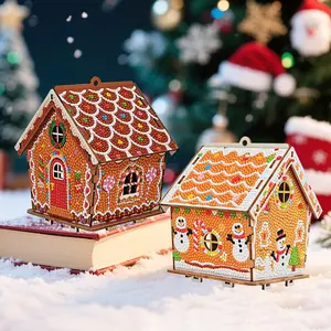 DIY Wooden Jigsaw Puzzle Christmas Gingerbread House 3D Diamond Art Kit Detailed Festive Decor for Adults Gift for Craft Enthusiasts