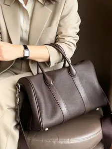 Top-grain leather bag, cowhide Boston  bag, bowling bag ,casual travel genuine leather shoulder bag, unisex large-capacity crossbody bag
