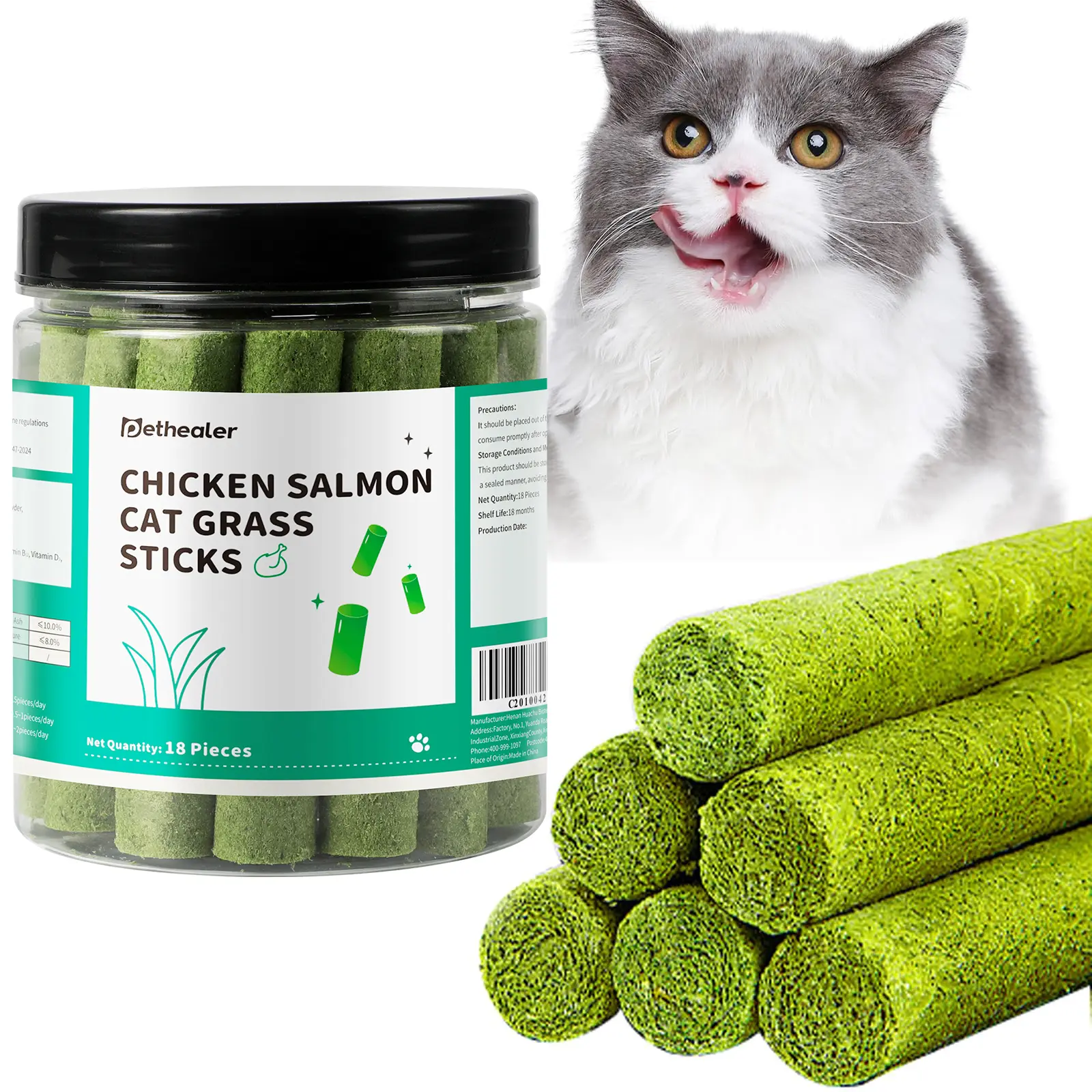 Cat Grass Teething Stick For Cat, Freezed Drying Cat Grass Sticks Dental Snacks For Cats, Edible Cat Chew Toys For Teeth Cleaning And Hairball Removal, Cheer Up cat grass treat hairball control snack stick hair ball oral health