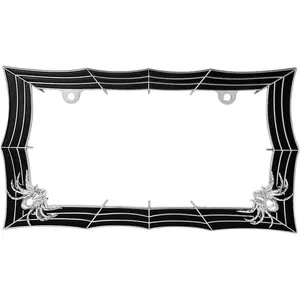 Chrome and Black Spider Web Style License Plate Frame w/2 Holes
