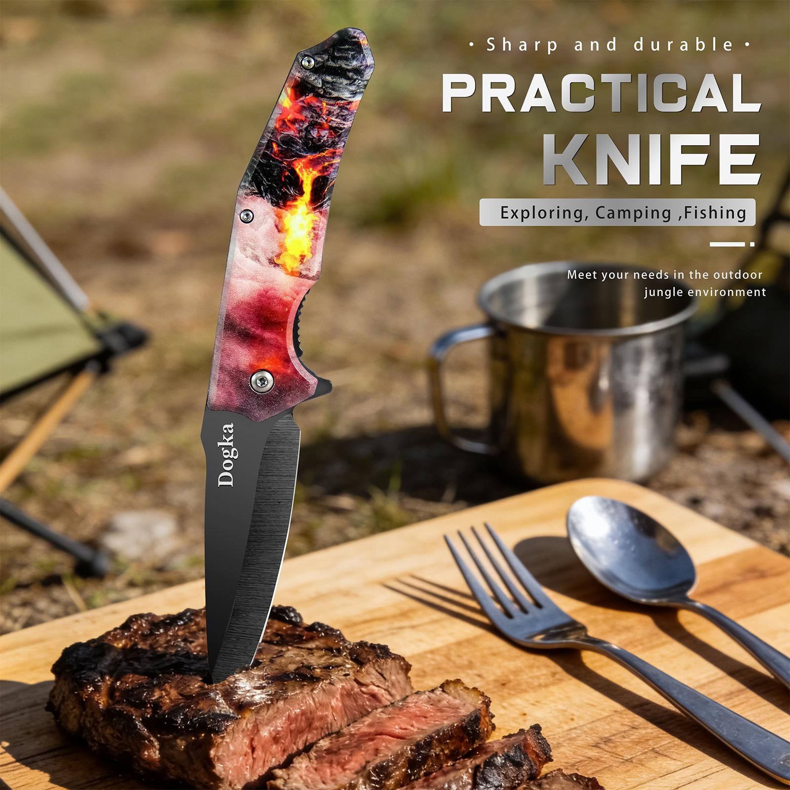 Volcano Pattern Folding Kitchen Knife Premium Compact Kitchen Utility Knife with Volcano Print | Ideal for Home Cooking & Gifting Folding Kitchen Knife Fruit Prep Knife Portable Cooking Knife nife