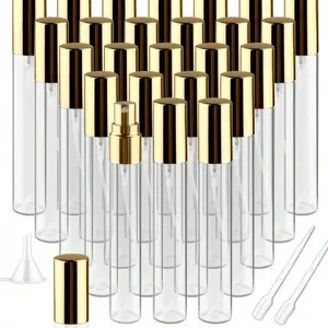 Clear Glass Perfume Sample Vials With Golden Pump Head,Mini Empty Fine Mist Atomizer,Portable Essential Oils Spray Bottle, Empty Bottle, Face Spray，Moisturizing Bottle，Travel Size Cosmetic Containers，Refill Bottle, Perfume Dispenser