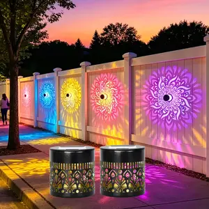 【2pcs RGB Color Changing Outdoor Courtyard Solar Floor Lamp - Mandala Projector Light】Mandala Pattern Solar Exterior Wall Lamp, Holiday Outdoor Theme Fence Lamp for Garden, Backyard Fence, Porch, Garage Outdoor Decoration, Door - Modern Lighting