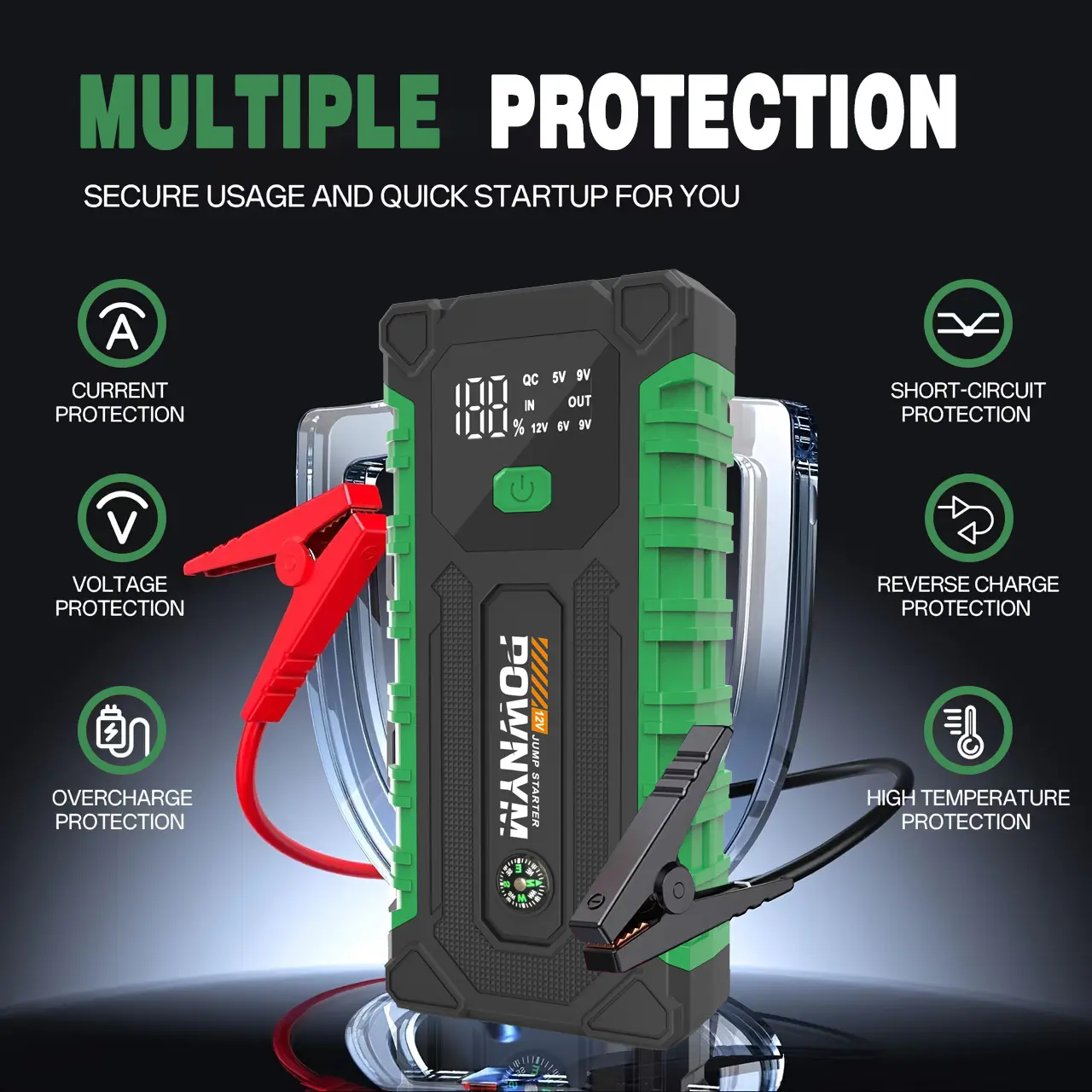 6000A Peak Car Jump Starter Battery Pack for 10.0L Gas and 6.5L Diesel, 12V Portable Jump Box with LED Light