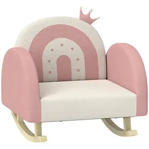 Kids Princess Rocking Chair – Pink Toddler Armchair with Crown Design & Rainbow Backrest, Perfect for Bedroom/Playroom!