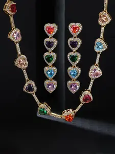 A 10mm Heart-shaped Colored Zircon Set Featuring A Necklace and Stud Earrings Is An Elegant and Fashionable Precious Gift. It Is The Best Choice for A Date, Birthday, Or Banquets, Trendy Jewelry Set