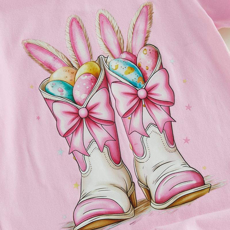 PYBCVRRD Kids Baby Little Girls Easter Shirts Short Sleeve Crew Neck Bunny Ears Boots Print Casual Summer Tops T shirt 1-6 Years
