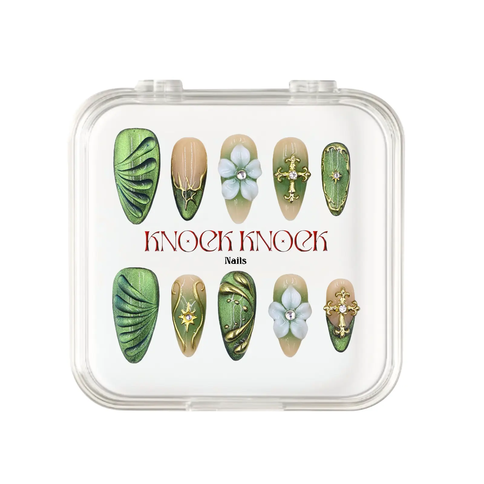 KNOCK.KNOCK NAILS 2026 |  Emerald Forest ｜10PCS 100% Handmade Press-on Nails