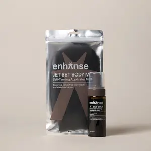 Enhanse Jet Set Body Express Self Tanner Mousse & Tanning Mitt for Men, Hydrating Self Tan, Vitamin C E D3, Perfect Vacation Prep, Develops in 1-3 Hours, Anti Orange Streak Free Tanning, 5 Fl Oz