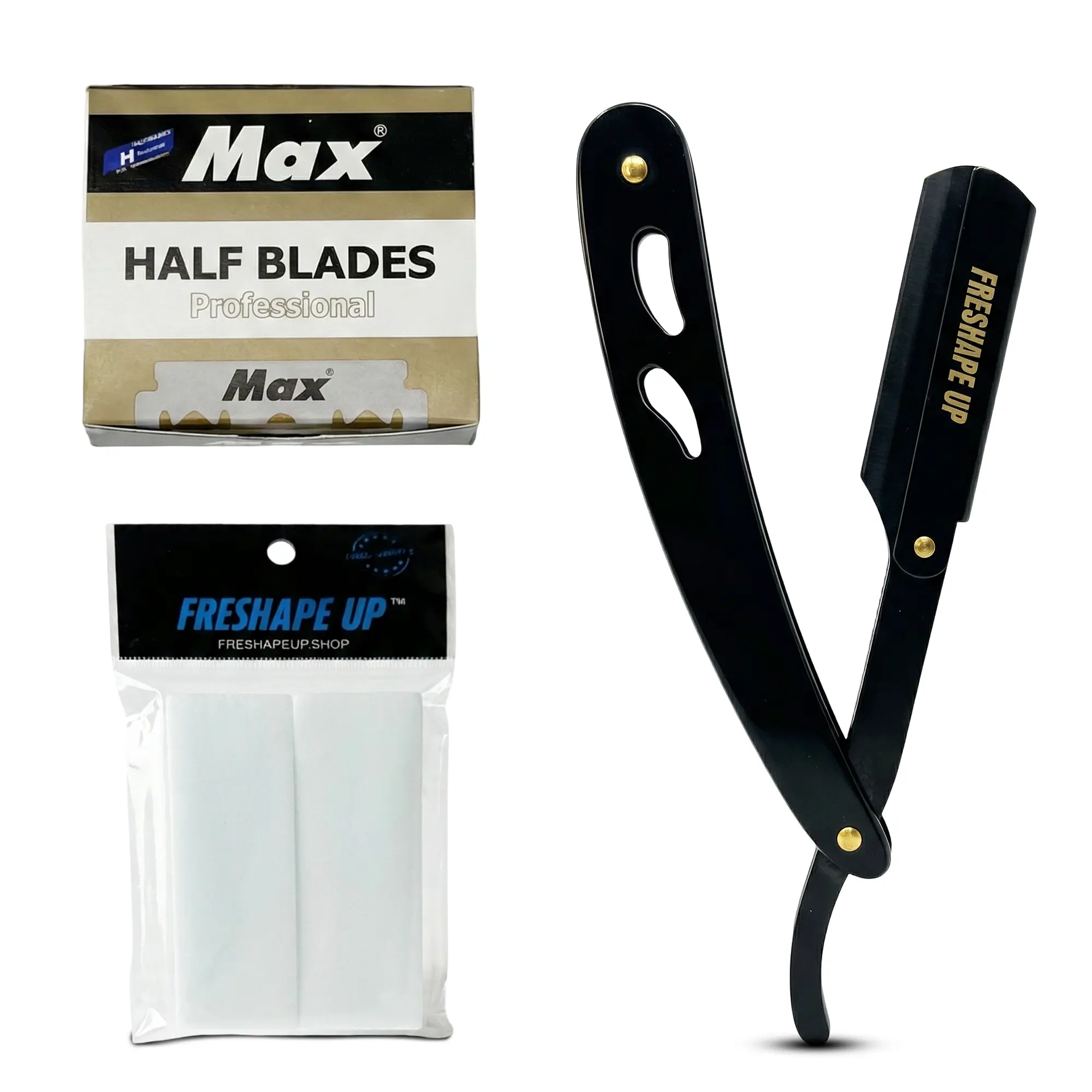 Professional Straight All Black Razor for Men – Barber Straight Razor Safety Kit with 100 Single Edge Blades (4.4 cm) & 10 Hairline Wipes for Precise Shaving