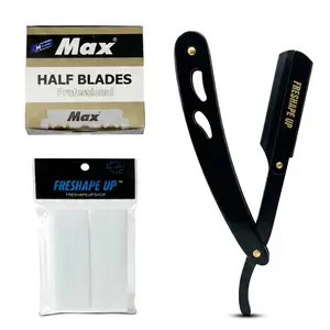 Professional Straight All Black Razor for Men – Barber Straight Razor Safety Kit with 100 Single Edge Blades (4.4 cm) & 10 Hairline Wipes for Precise Shaving