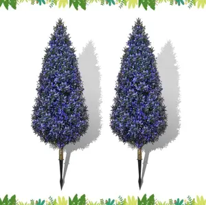 3.3FT Lavender Topiaries Artificial Plants Outdoor, Set of 2 Tall Faux Boxwood Shrubs with Spikes, UV Resistant Realistic Fake Tree Topiary Bushes for Indoor Planter Porch Office Spring Decor
