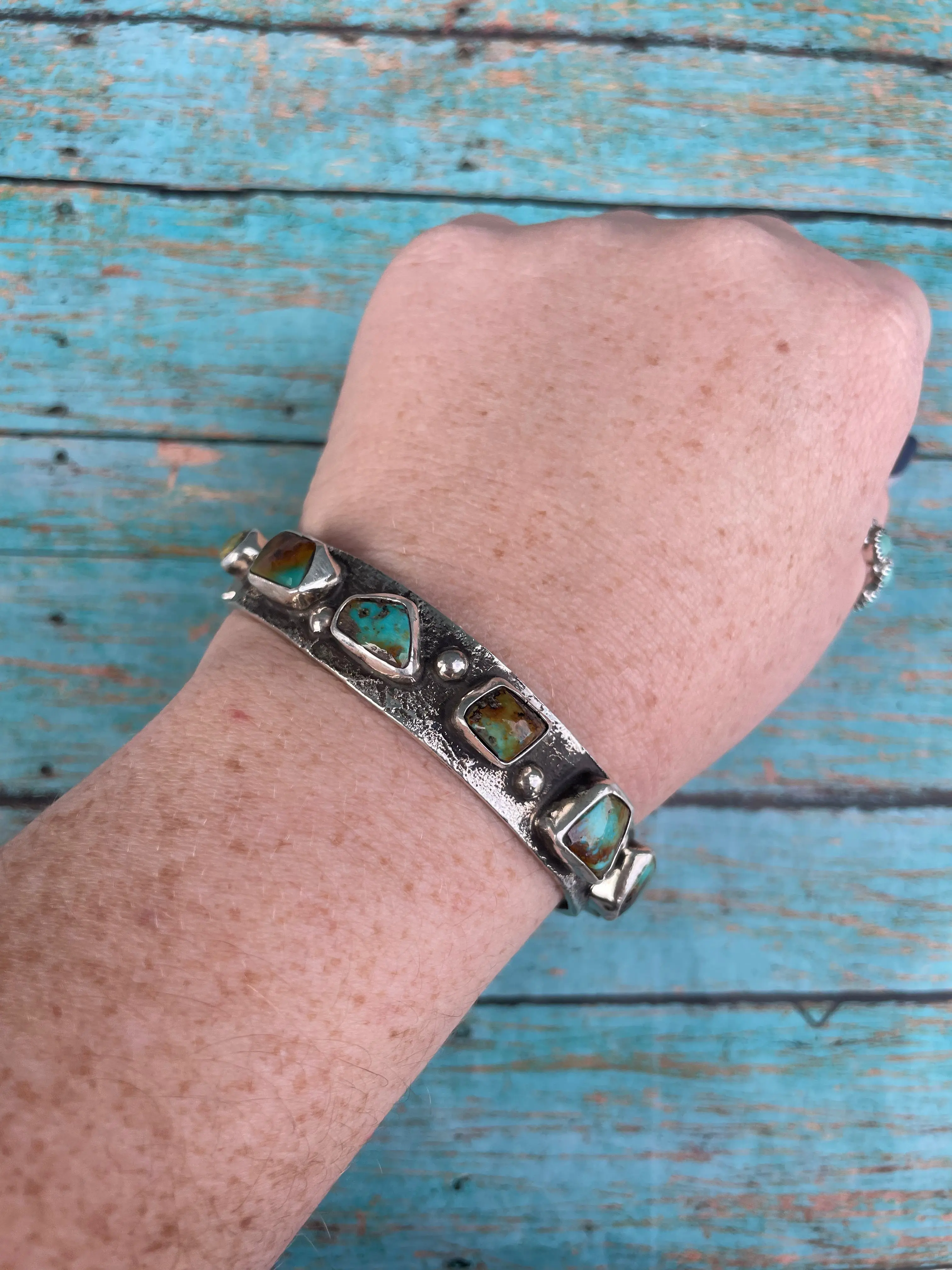 Handcrafted Native Royston Turquoise Sterling Silver  Bangle By Jude Candeleria