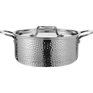 Vivicreate Tri-Ply Stainless Steel Stockpot Deep Cooking Pot with Hammered Exterior Compatible with All Stovetops Even Heat Distribution Durable Cookware for Soups Stews and More 4 QT
