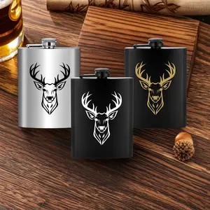 1pc Stainless Steel Deer Head Pattern Wine Flask, Portable Outdoor Camping Hunting Flask, 8oz Liquor Whiskey Tequila Wine Pot, Creative Thanksgiving Day Christmas Gift