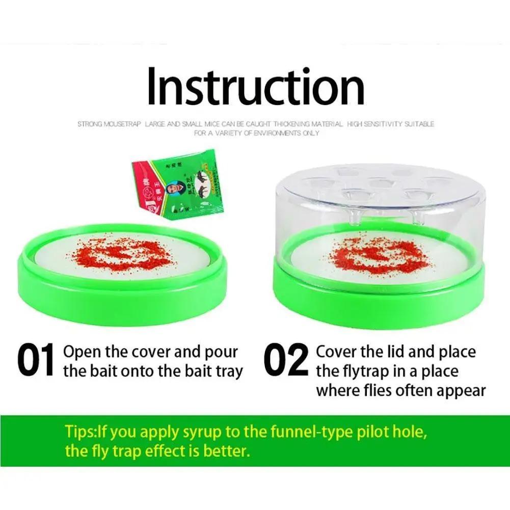 Reusable Outdoor Fly Trap for Patio Garden Home—Non Toxic Pest Control Cage with 7 Holes. Catches Wasps Flies Gnats Insects. Transparent Top Green Base. No Electricity Battery. Safe Effective Durable Plastic without Bait