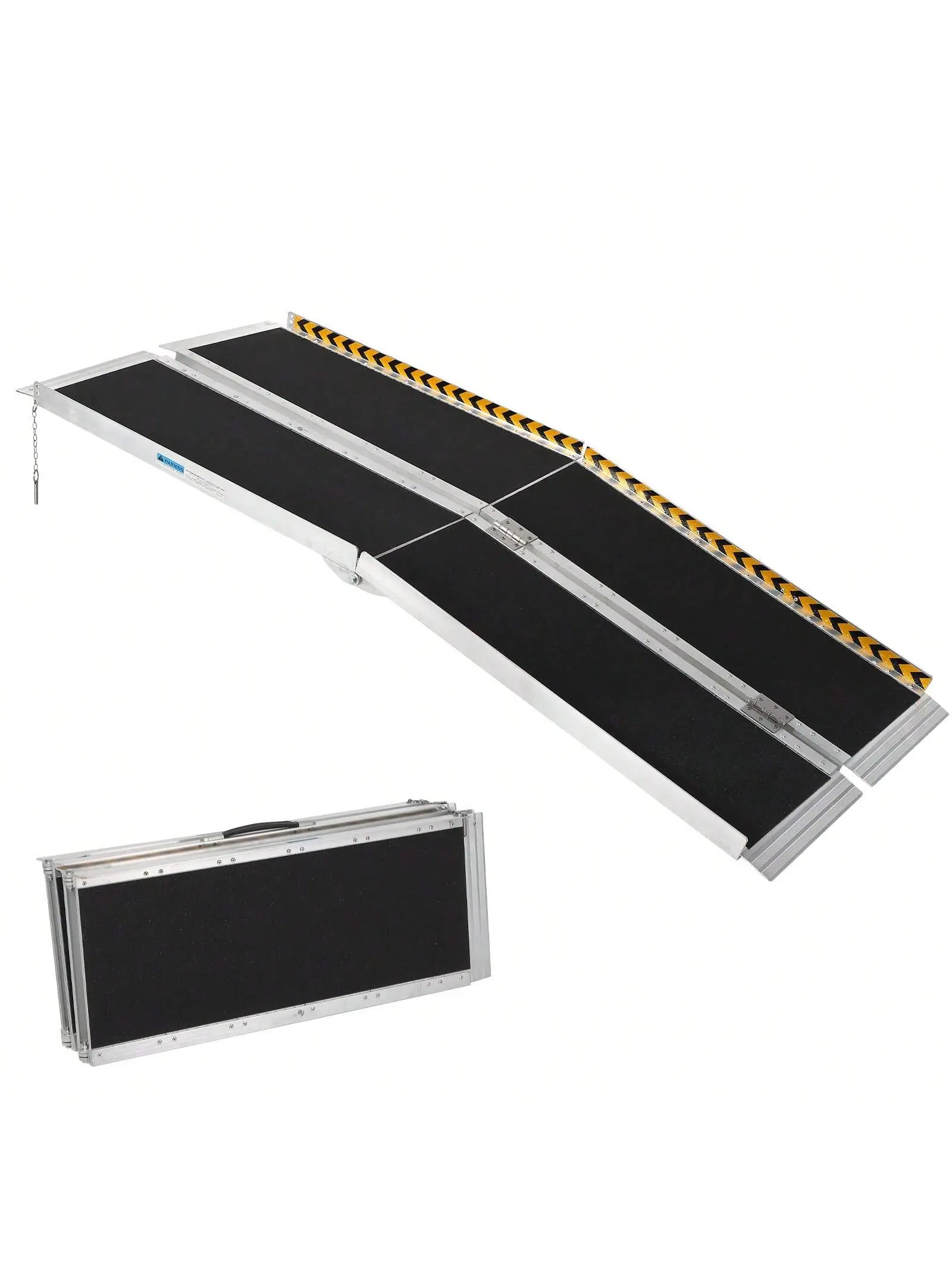 Foldable Portable Aluminum Car Ramp - 10ft Length, Easy-Fold Design, Transition Plate, Non-Skid Surface, Reflective Strips, 600 Lbs Capacity for Home & Auto Use
