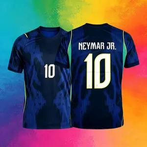 2026 Brazil National Team #10 Neymar JR Home Yellow and Away Blue Soccer Jerseys; #7 Vini JR Long-Sleeve and Short-Sleeve Jerseys