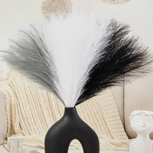 18pcs Artificial Pampas Grass Black, White, Grey Colored Artificial Reed 55cm/21.65in Fluffy Faux Flower Bohemian Decoration For Halloween, Christmas, Bohemian Decor, Fall Decor, Bleach Reed Grass For Vase Filler, Farmhouse Home Wedding Decor