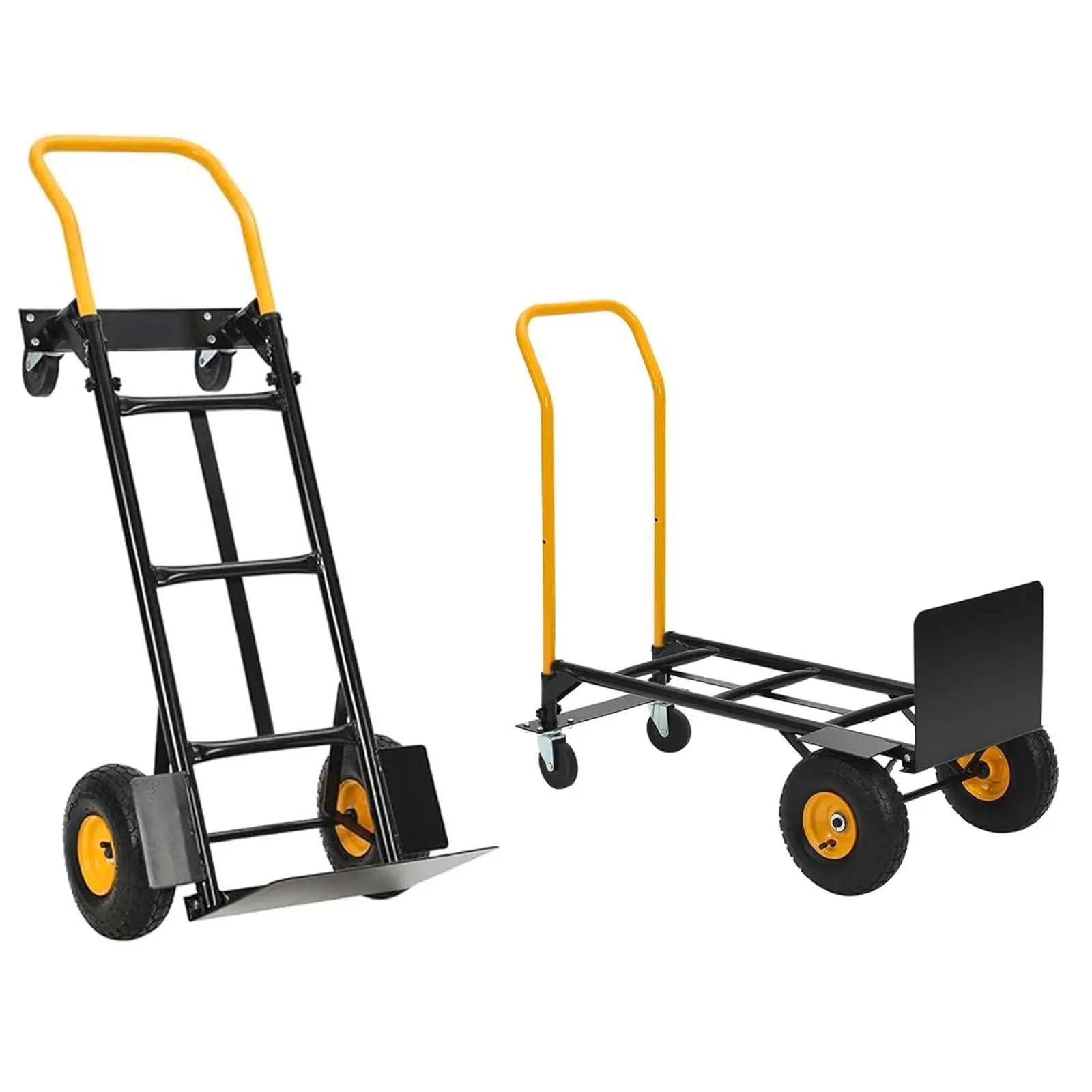2-in-1 convertible hand cart, utility dolly platform cart with four solid wheels that do not flatten, 800 lb capacity, heavy-duty hand cart for luggage, moving, travel, shopping, and office use, orange patio chairs side view mirror