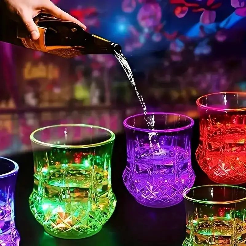 LED Glow in The Dark Tumbler, 4 Counts Colorful Luminous Beer Cup, Durable PS Polystyrene Material Cup for Outdoor Parties, Birthday, Disco, Bottles, Stylish Drinkware
