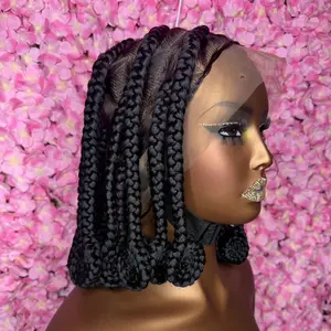 Braided Wigs Black Short Bob Wigs with Baby Hair in the Front 360 Lace with Adjustable Band for Stylish Looks