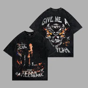 Stone Cold 'Steve Austin' Give Me a Hell Yeah Premium Acid Washed 100% Cotton T-Shirt, WWE Attitude Era Legend T-Shirt, Austin 3 :16 Graphic Tee, WWE Fans Outfit, Fight Night Outfits