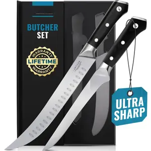 Butcher Carving Set - Cimeter Breaking & Boning  for Meat  - Professional , Razor   Steel, Full Tang, , Butcher  for BBQ - Artisan Series