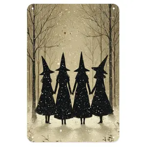 Winter Witches Tin Sign, Vintage Magic Witches Circle Metal Sign Print Aesthetic Room Decoration for Home Bedroom Kitchen Bar Coffee Bathroom Indoor Outdoor Wall Decor, 8 X 12 IN
