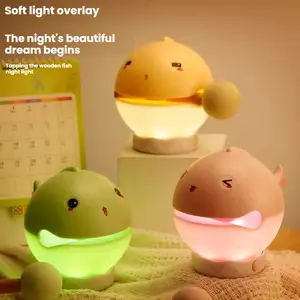 Wooden Fish Night Light Stress Relief, Creative Birthday Gift with Soothing Light and Fun Beat, Cute Table Lamp for Kids Bedroom Sleep Aid