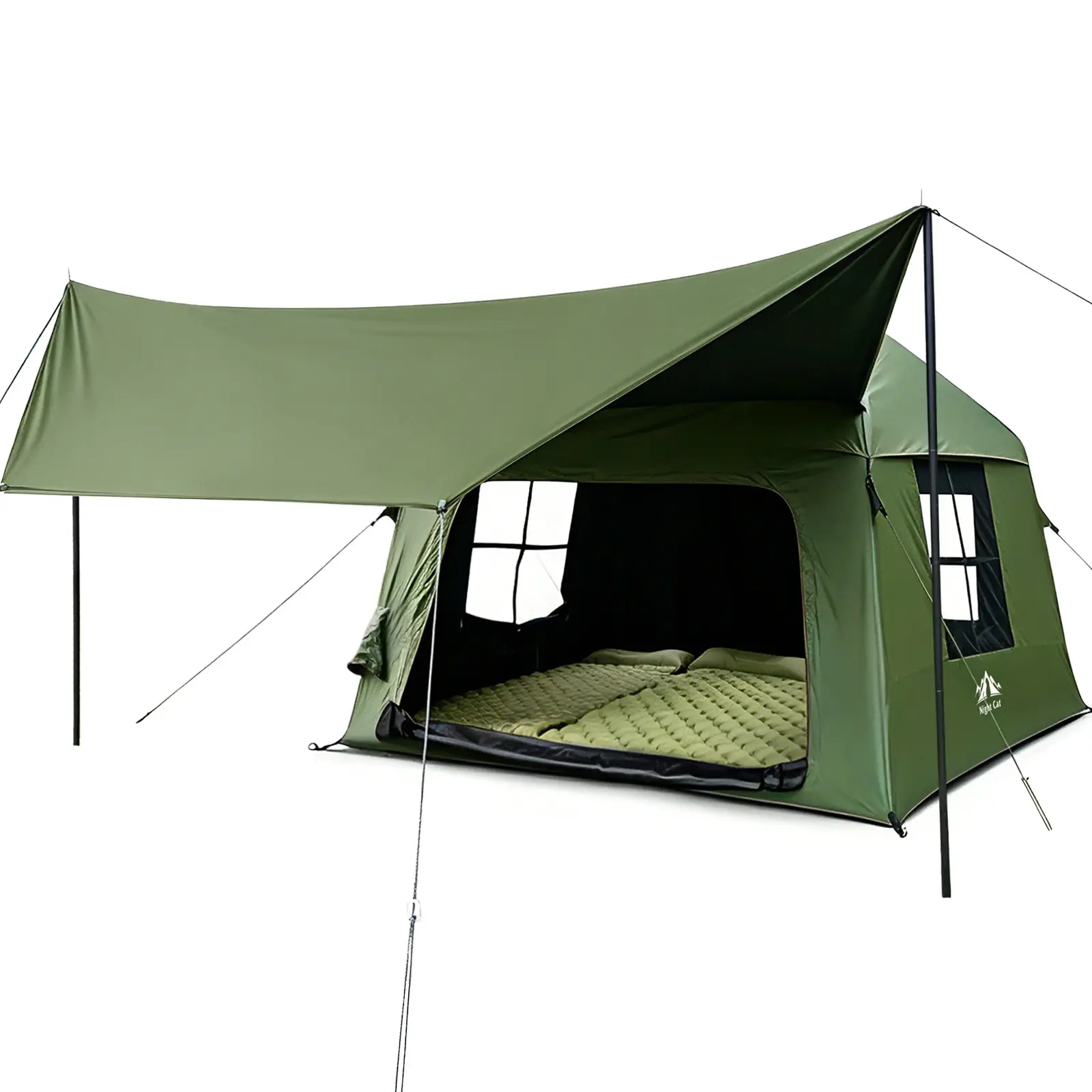 Night Cat 4-Person Inflatable Camping Tent - Large Oxford Cloth, Fast Inflation, Easy Setup, Waterproof Roof, Ventilated Mesh Windows, Easy Access (TikTok Shop Back to School, for 4 people)