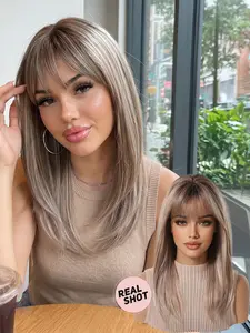 16-Inch Women's Synthetic Fiber Wig, Natural Fashion Style, French Elegance, Long Curly Wigs with Bangs, Perfect for All Seasons