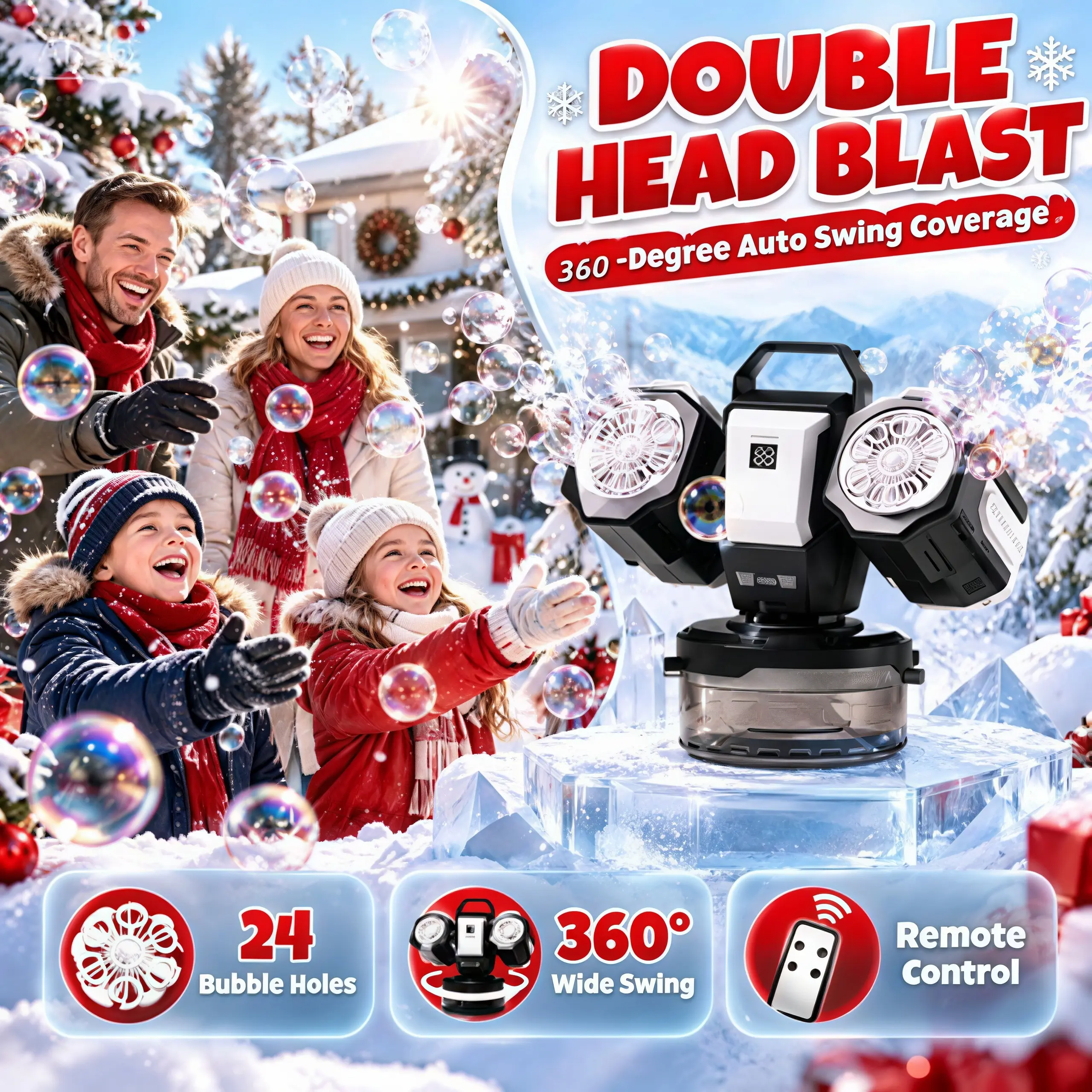 Dual Head Rechargeable Bubble Machine for 8-10 Years Olds, RGB Light with Remote Control, 360° Rotating, 30000 Bubbles/min, Wedding & Outdoor Activity Essential (Toys & Hobbies, Sports & Outdoor Play)