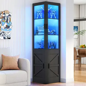 HOOBRO Corner Display Cabinet with Glass Doors，69.5" Glass Display Cabinet with LED Lights, Corner Storage Cabinets for Collectibles, Books, Modern Curio Cabinets Bookcase, Black#SpringSale #BigSpringSale