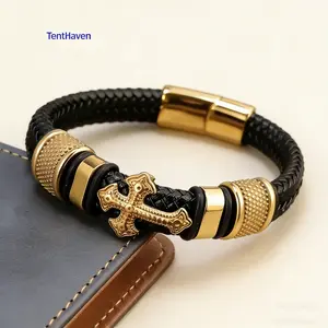 1 piece/set Men's fashion cross bracelet decorative jewelry gifts Men's business bracelets with metal magnetic buckles Gifts for boyfriends Trendy Stack Bangle Trendy Jewellery Accessories