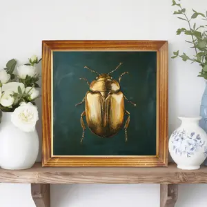 Rustic Beetle Wall Art with Wooden Frame - 8x8 Inch Vintage-Inspired Home Decor, Perfect for Living Room, Bedroom, or Office, Ideal Holiday Gift, Living Room Art |   Natureinspired Art |   Textured Finish, Insect Decor