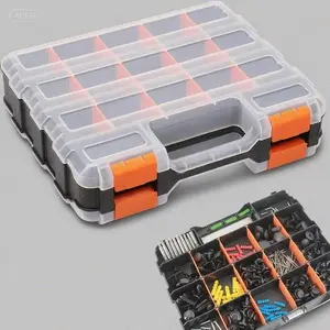 34-Compartment Double-Sided Storage Box with Removable Dividers, Small Parts Organizer for Hardware, Screws, Nails, Beads, Craft Supplies, Reusable Durable Plastic Case, Portable Tool Box for DIY & Jewelry Making