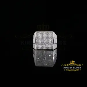 King Of Bling's925 Silver White 1.70ct Cubic Zirconia Wide Square Cocktail Men's Ring Size 10