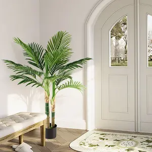 4ft Artificial Golden Cane Palm Tree, Double Stalk Realistic Indoor Faux Plant for Home Office, Living Room