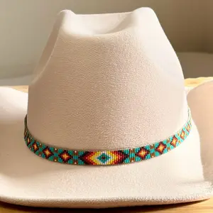 Loomed Seed Bead Fire Colored Diamond Pattern Hatband