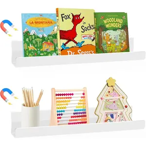 2 Pack Magnetic Book Shelf for Classroom Strong 8.8lb Magnet Acrylic Whiteboard Shelves Teacher Supplies Organizer for Kids Books Posters Flash Cards Classroom Accessories Storage (white)