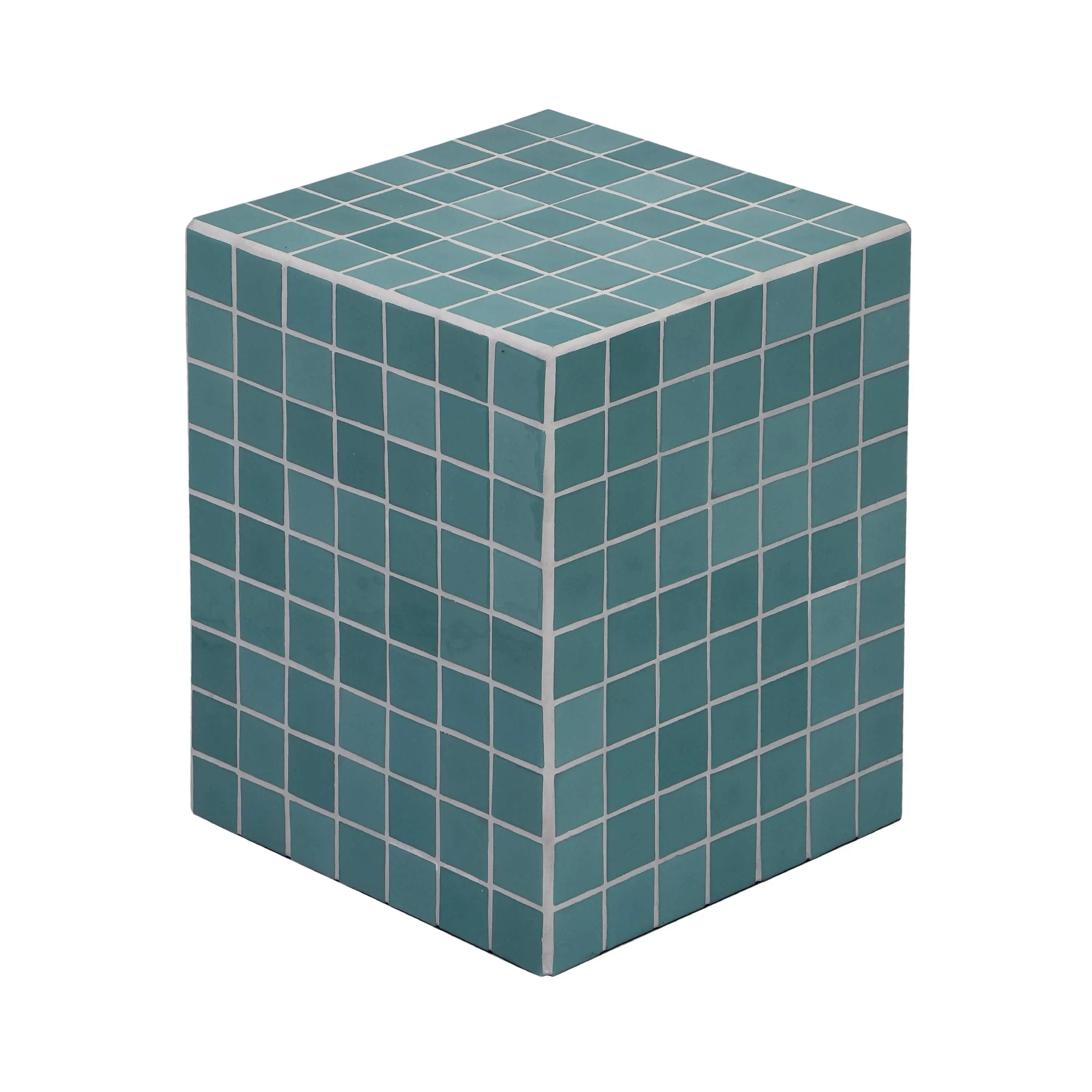JONATHAN Y Callista 18" Tall Handmade Checkerboard Accent Ceramic-Tiled Rectangle Side Table - Handmade with Care, Indoor Furniture, Home Goods, Classic Teal Tiles, Art Deco Style, Coastal Cottage Use