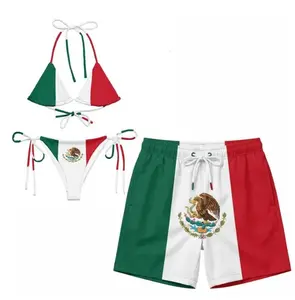 [Today Deal] Bundle Country Flag Matching Couple Swimsuit Set, Women's Bikini Sets Two Piece Swimsuit, USA Mexico Puerto Rico Flag Matching Bikini Sets, Summer Beach Vacation Outfit for Him and Her, Gift for Him and Her