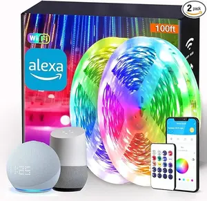 Smart WiFi RGB LED Strip Lights – 100ft, App & Voice Control, Music Sync, Alexa & Google Assistant Compatible