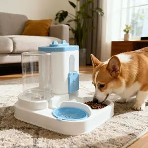 Automatic Feeder and Water Dispenser Set, Blue Dual Bowl, Large Capacity, Gravity Pet Feeder & Waterer, DIY Assembly, for All Sizes Dogs & Cats, Drinking Water Bowl