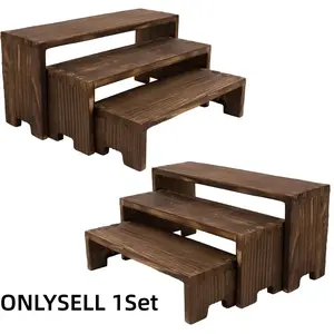 3-Tier Wooden Display Storage Shelf, Durable Natural Wood Construction, Space-Saving for Living Room Office Kitchen Bathroom, Open Design Home Decor Rack Set, Bookshelf Storage