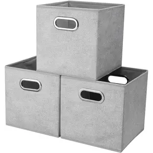 Cubicle Cubes Bins 10.5x10.5 x 11 In Pattern Collapsible Cube Boxes Grey White Cloth Cubes Baskets Foldable Inserts Drawer Storages for Cube Organizer QY-SC14-3