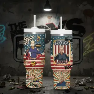 God Bless America' 40Oz Tumbler - Patriotic Villain Art & 'Yummers!' Quote Insulated Mug with Handle & Straw - Perfect for Fans of Vought International & Anti-Superhero TV Series
