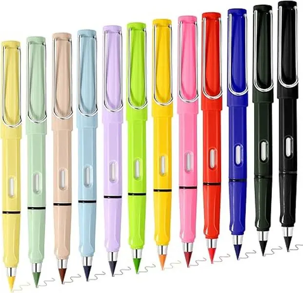 Palksky Forever Colored Pencils 12 Count Infinity Pencil Coloring Metal Pencils Everlasting Pencil with Eraser Color Pencil Set Eternal Pencil/Inkless Pencil for School Student College Adults
